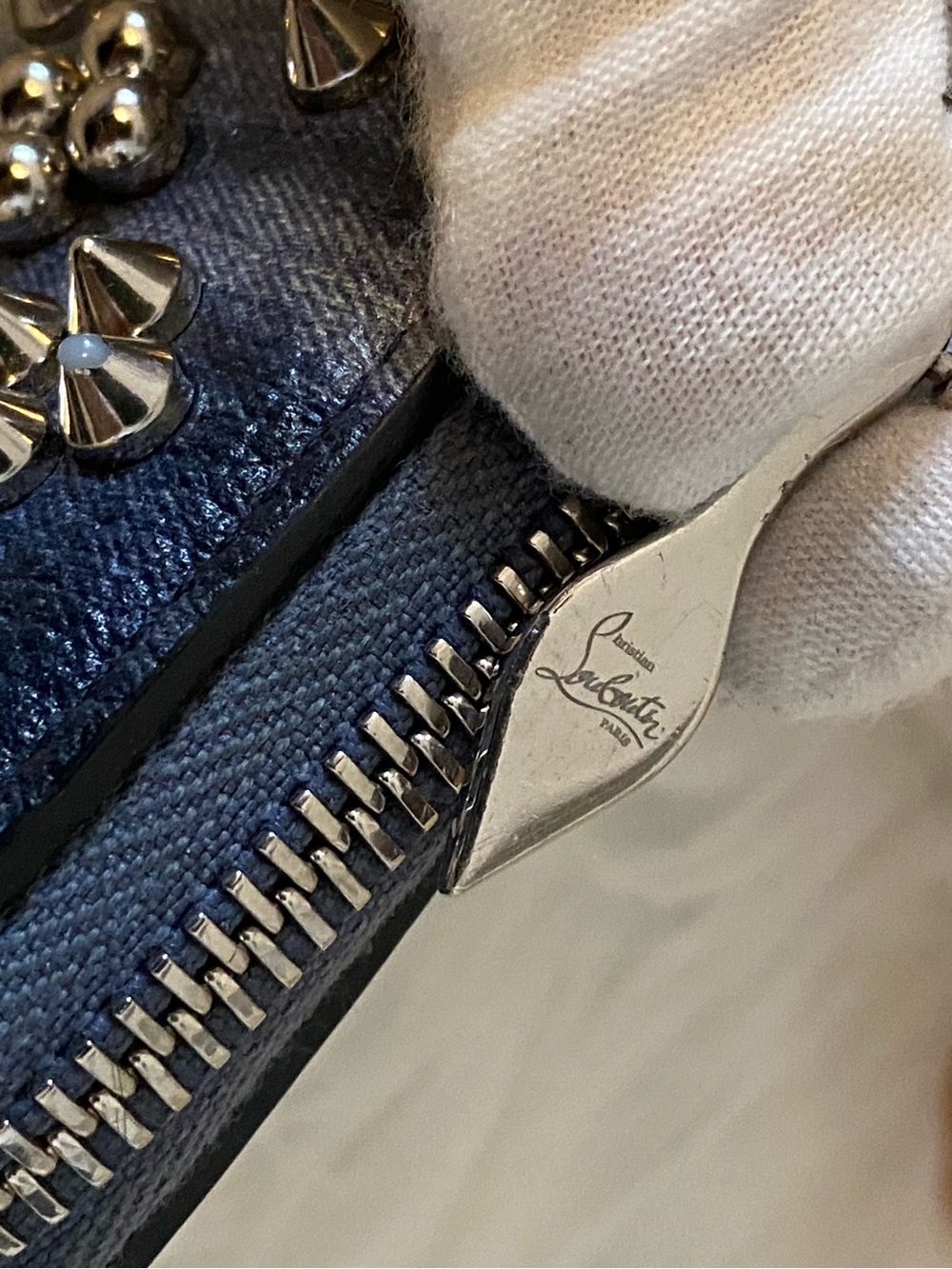 Christian Louboutin Panettone Denim look leather Studded coin purse wallet - Picture 9 of 13